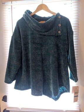 Ruby Rd. Teal Button-Shoulder Cowl Neck Sweater